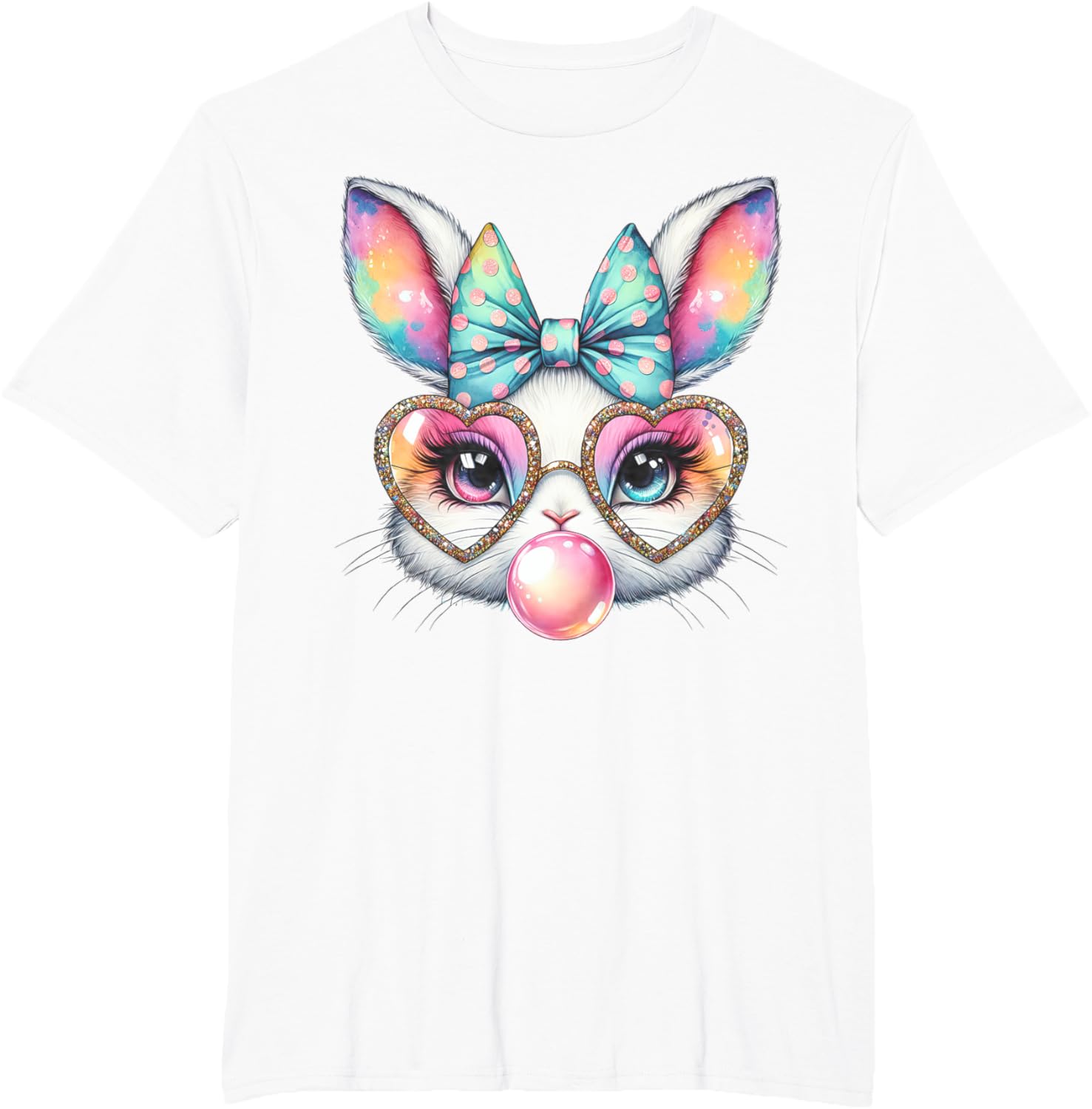 Cute Bunny Rabbit Face Coquette Bow Easter Day Girls Women T-Shirt