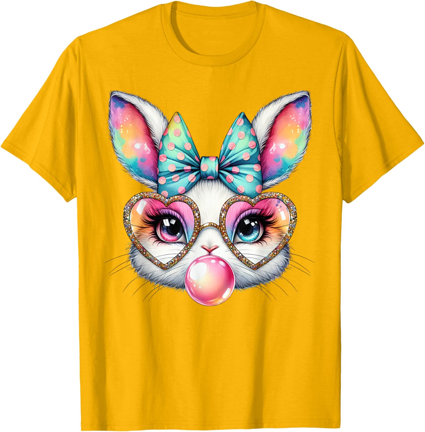 Cute Bunny Rabbit Face Coquette Bow Easter Day Girls Women T-Shirt