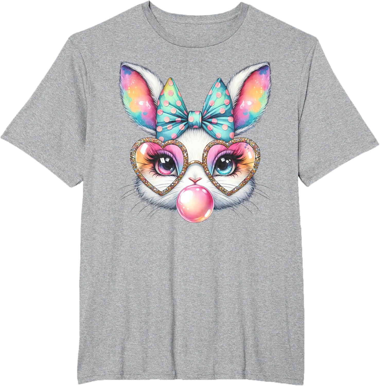 Cute Bunny Rabbit Face Coquette Bow Easter Day Girls Women T-Shirt