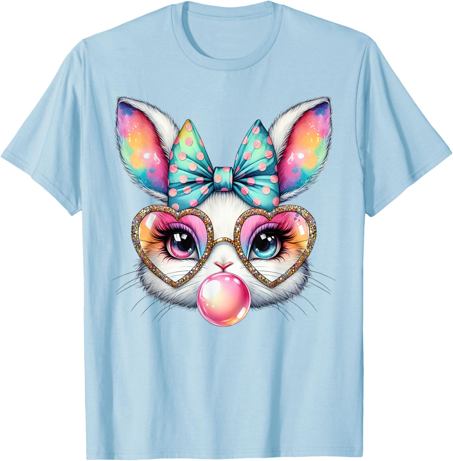 Cute Bunny Rabbit Face Coquette Bow Easter Day Girls Women T-Shirt