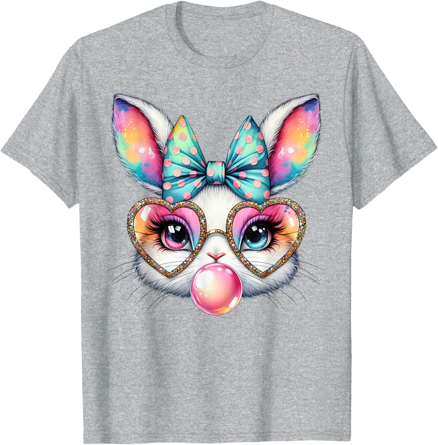 Cute Bunny Rabbit Face Coquette Bow Easter Day Girls Women T-Shirt