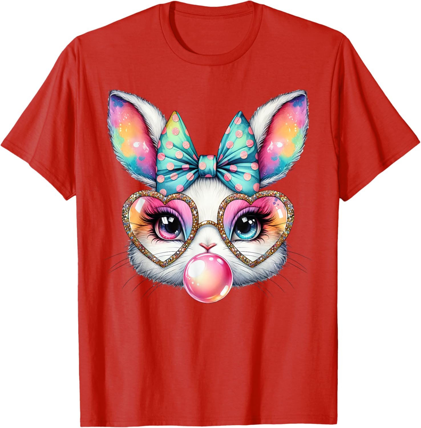 Cute Bunny Rabbit Face Coquette Bow Easter Day Girls Women T-Shirt