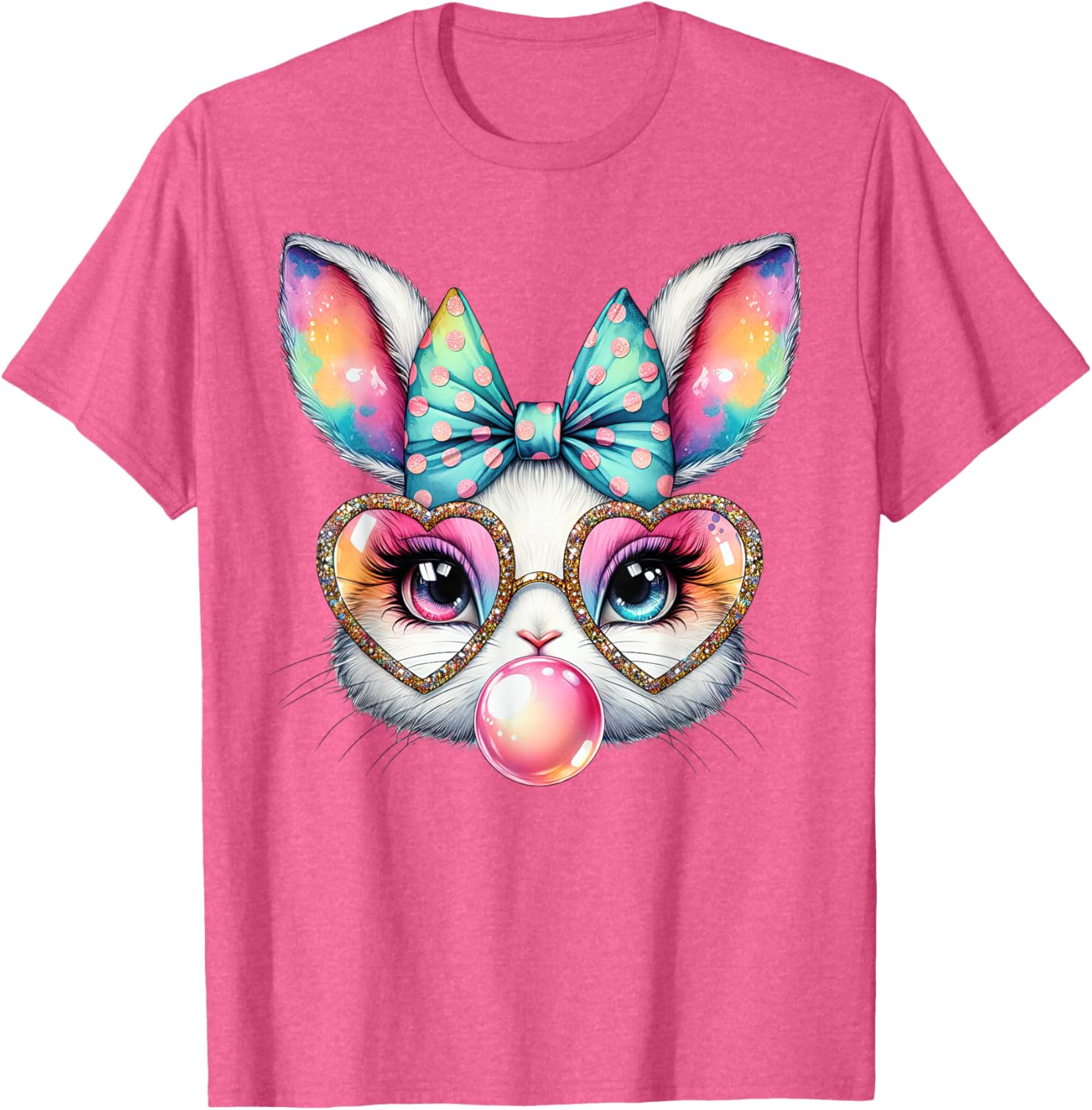 Cute Bunny Rabbit Face Coquette Bow Easter Day Girls Women T-Shirt