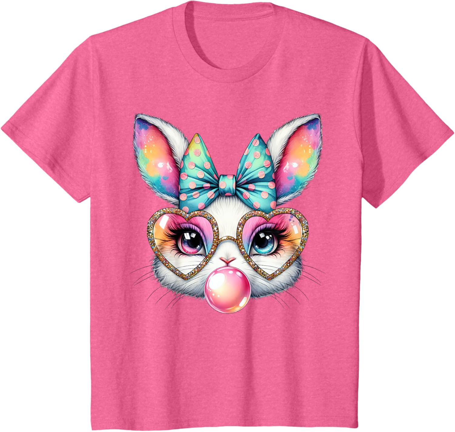 Cute Bunny Rabbit Face Coquette Bow Easter Day Girls Women T-Shirt