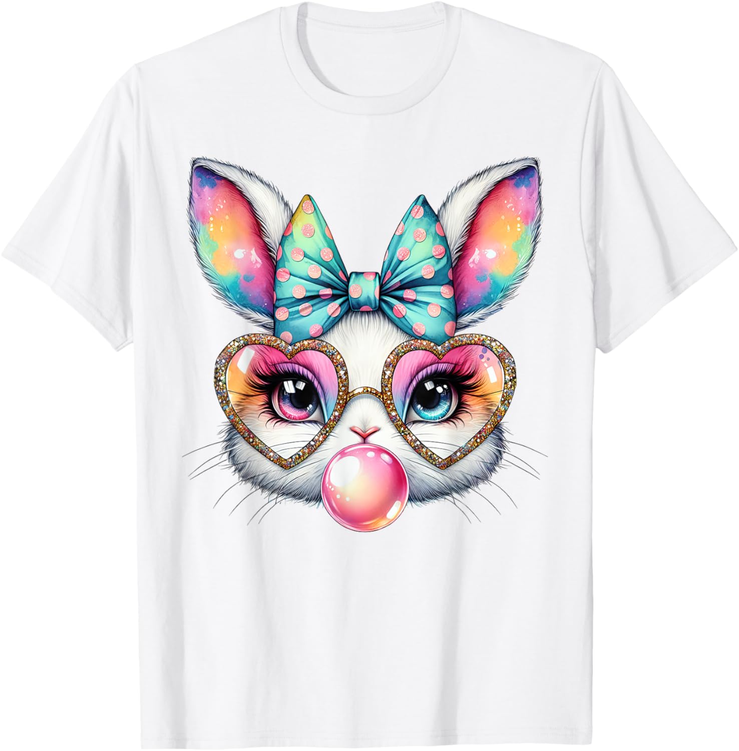 Cute Bunny Rabbit Face Coquette Bow Easter Day Girls Women T-Shirt