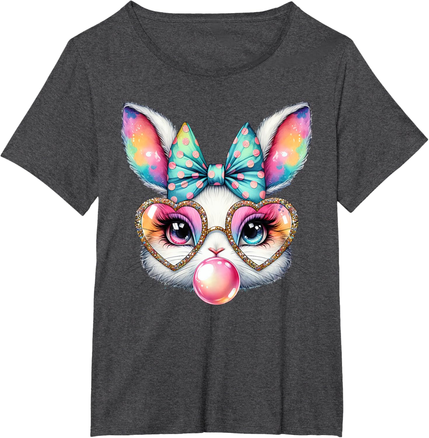 Cute Bunny Rabbit Face Coquette Bow Easter Day Girls Women T-Shirt