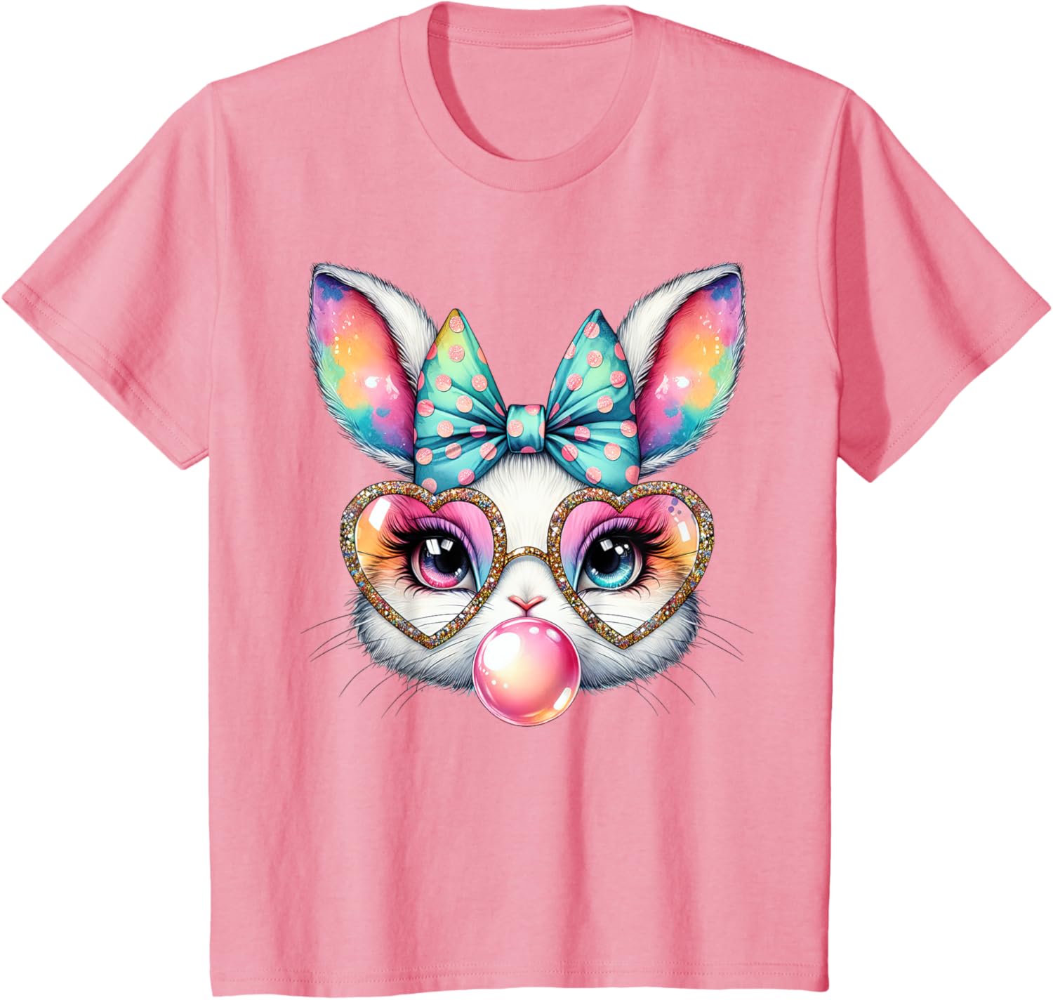 Cute Bunny Rabbit Face Coquette Bow Easter Day Girls Women T-Shirt