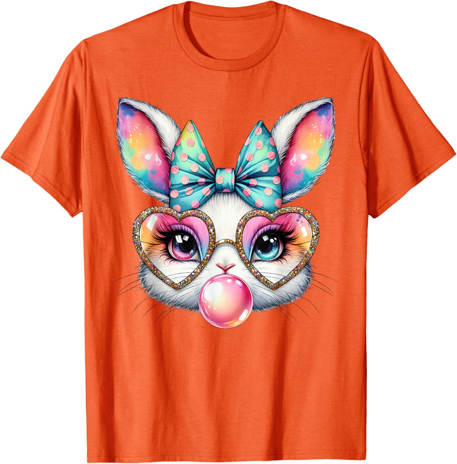 Cute Bunny Rabbit Face Coquette Bow Easter Day Girls Women T-Shirt