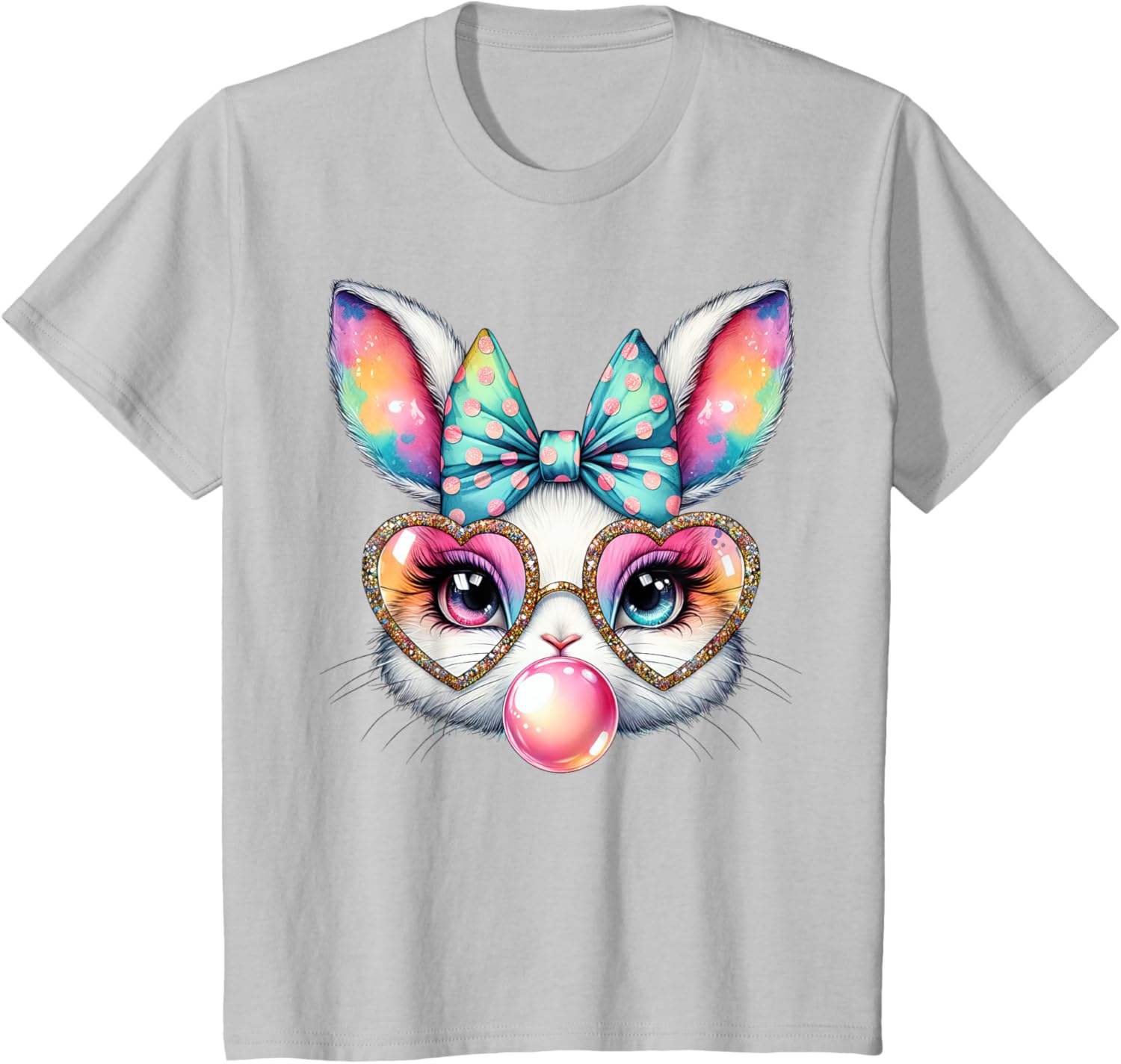 Cute Bunny Rabbit Face Coquette Bow Easter Day Girls Women T-Shirt