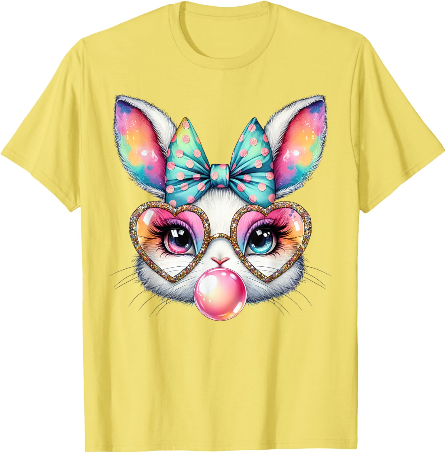 Cute Bunny Rabbit Face Coquette Bow Easter Day Girls Women T-Shirt