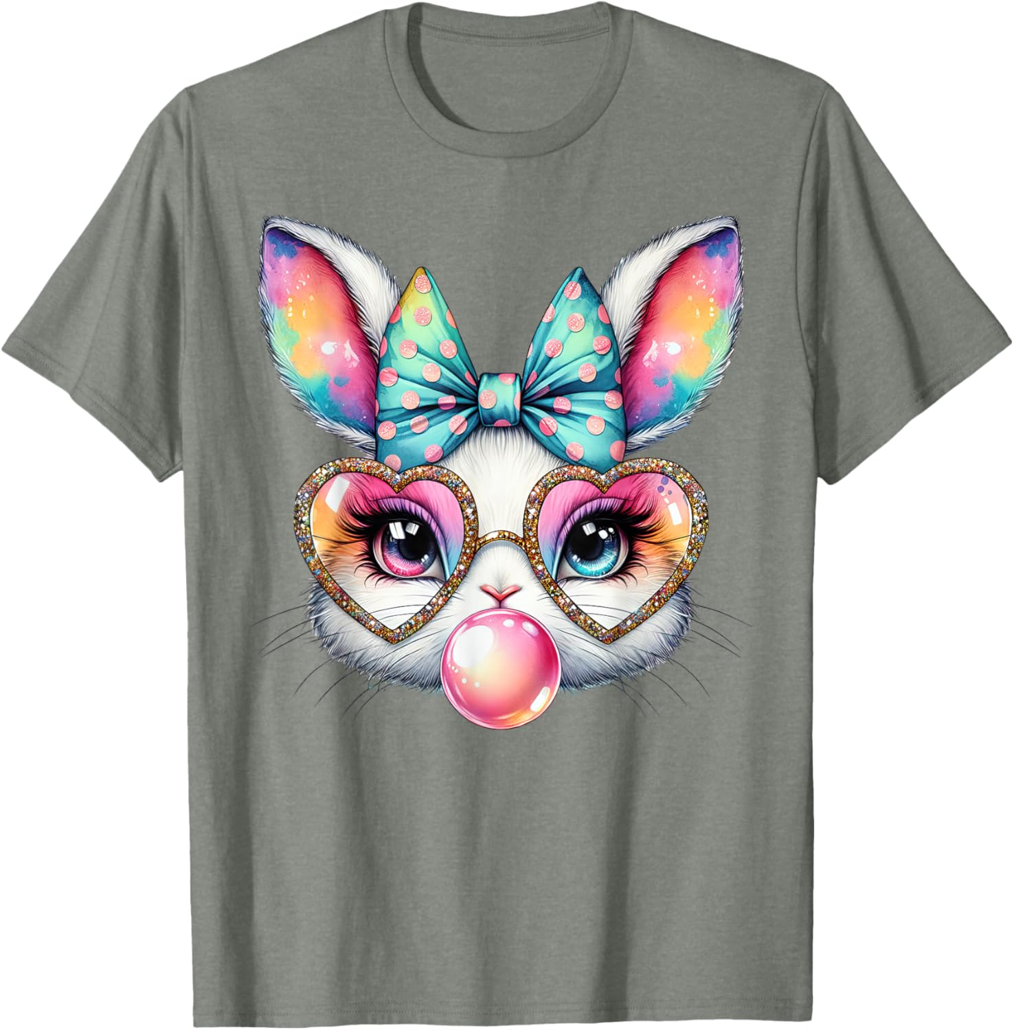 Cute Bunny Rabbit Face Coquette Bow Easter Day Girls Women T-Shirt