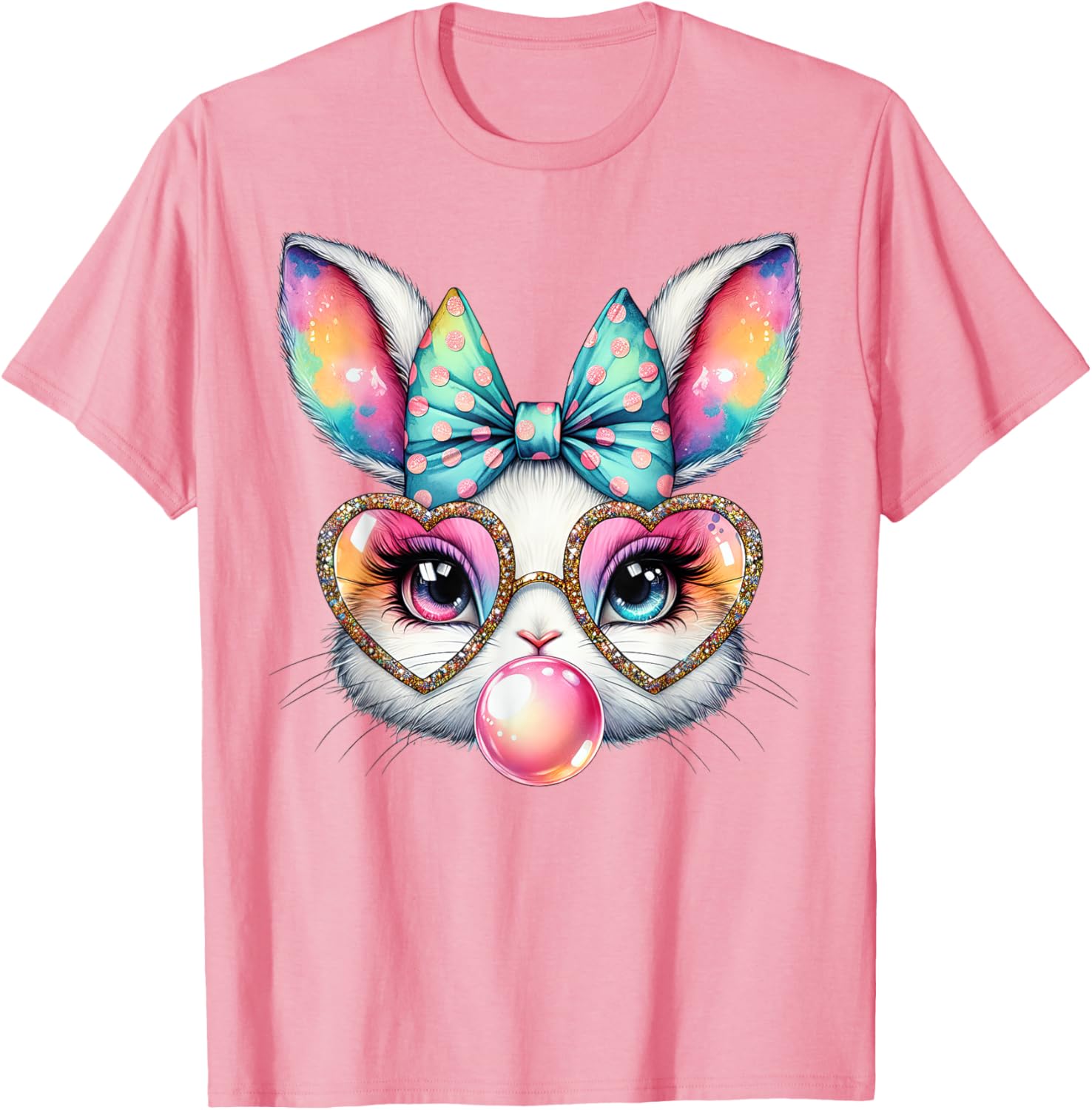 Cute Bunny Rabbit Face Coquette Bow Easter Day Girls Women T-Shirt