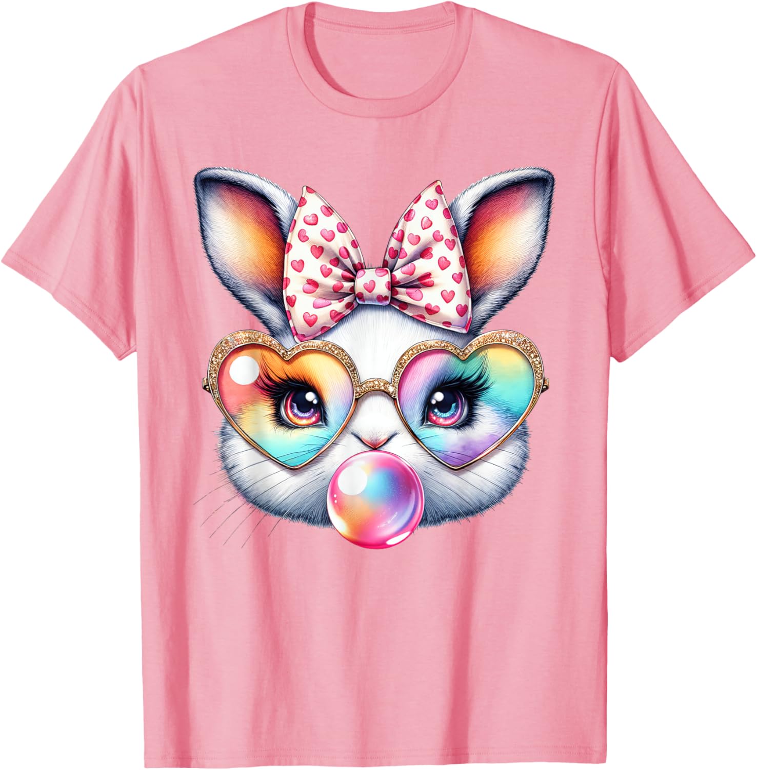 Cute Bunny Rabbit Face Coquette Bow Easter Day Girls Women T-Shirt