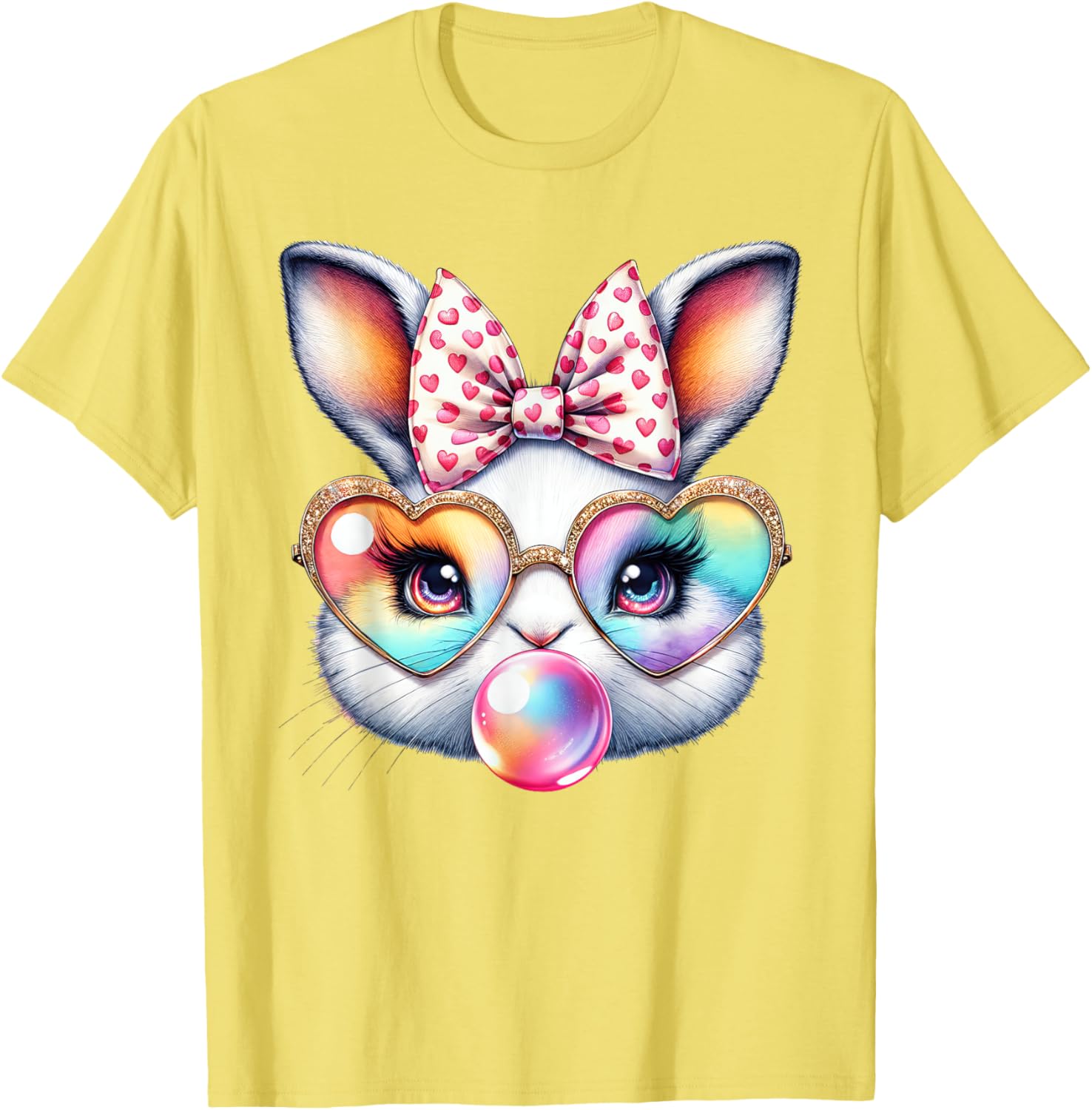 Cute Bunny Rabbit Face Coquette Bow Easter Day Girls Women T-Shirt