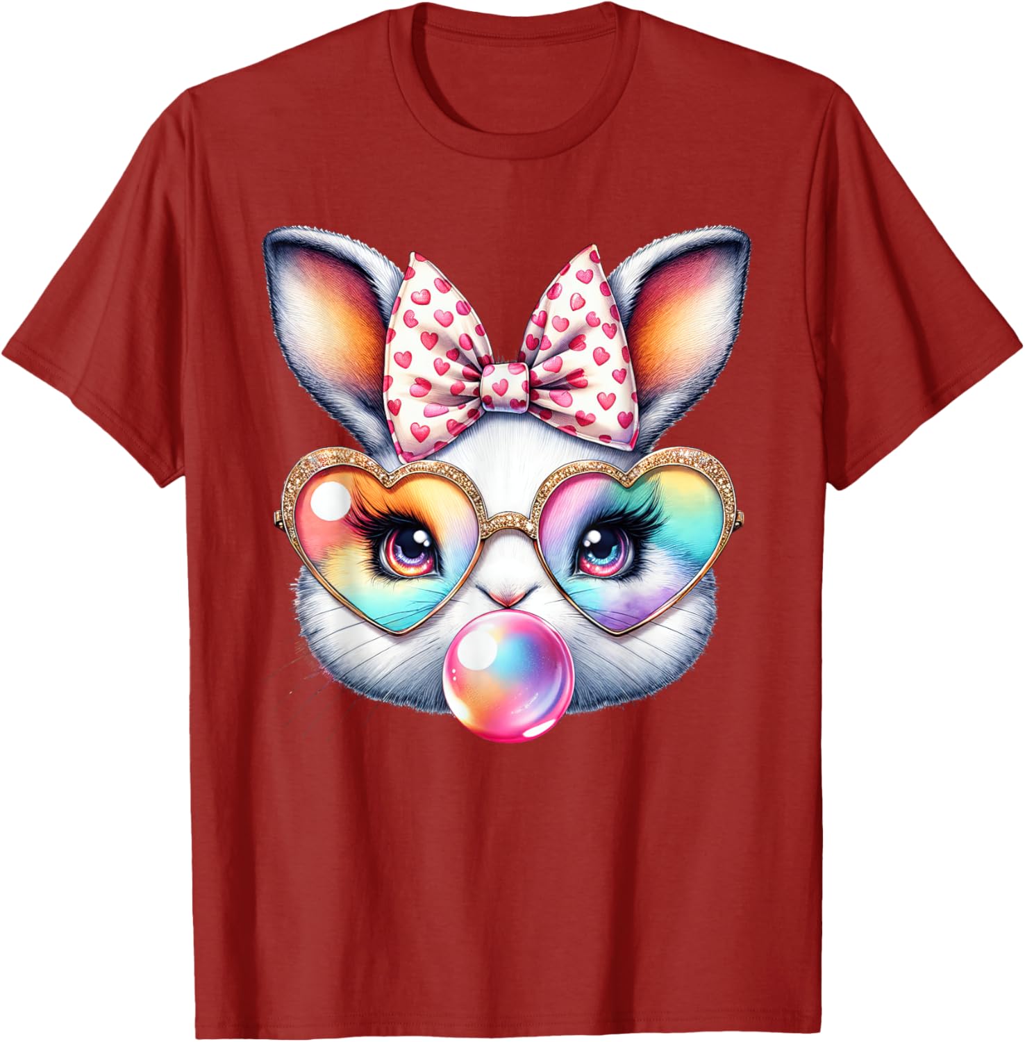 Cute Bunny Rabbit Face Coquette Bow Easter Day Girls Women T-Shirt