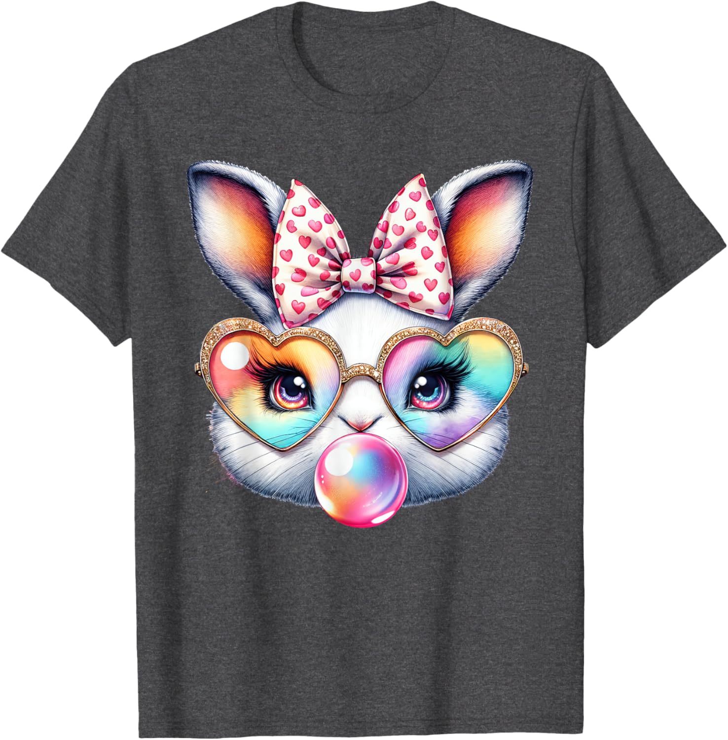 Cute Bunny Rabbit Face Coquette Bow Easter Day Girls Women T-Shirt