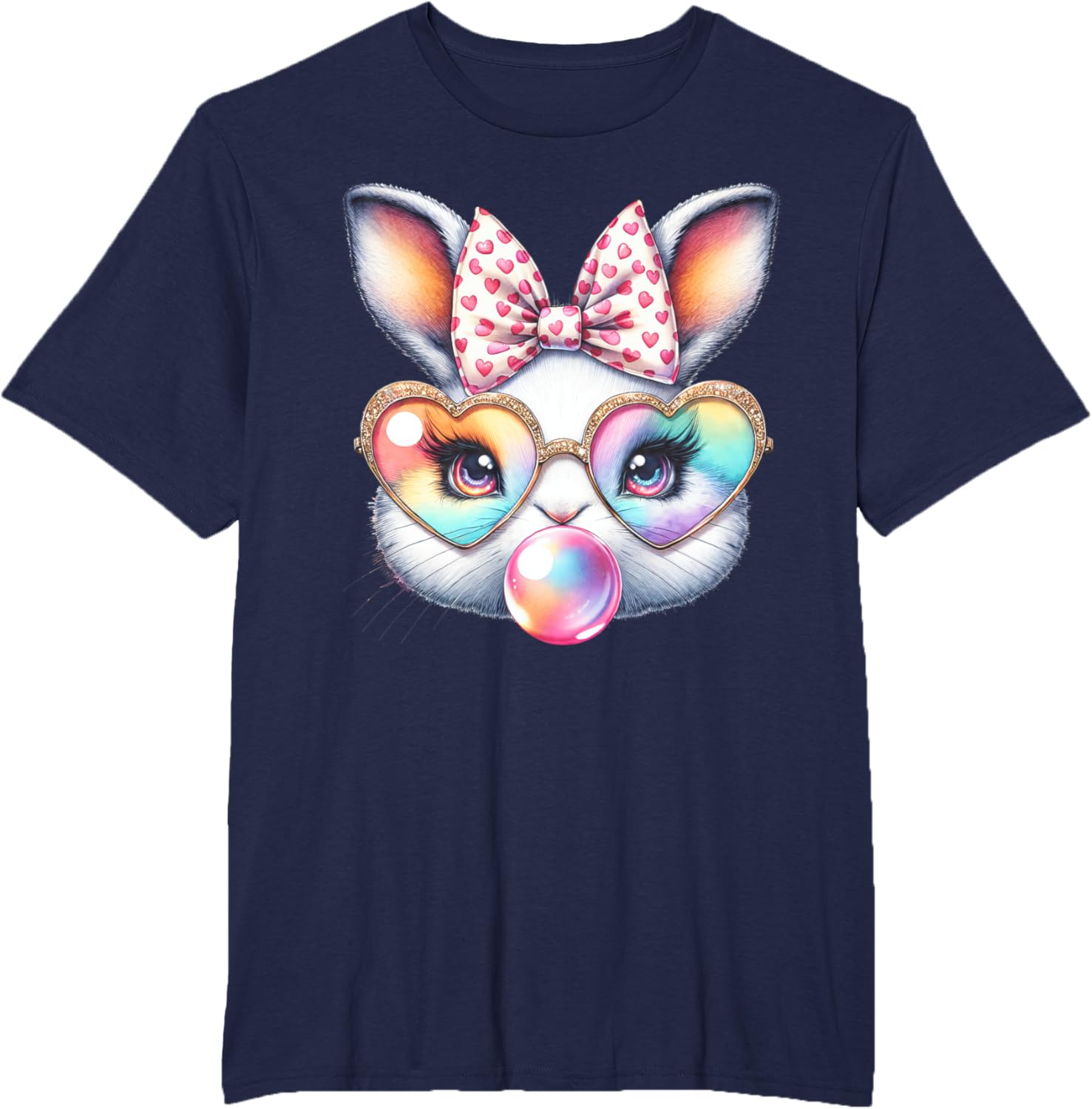 Cute Bunny Rabbit Face Coquette Bow Easter Day Girls Women T-Shirt