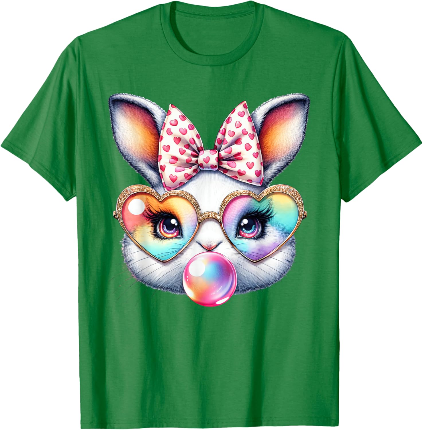 Cute Bunny Rabbit Face Coquette Bow Easter Day Girls Women T-Shirt