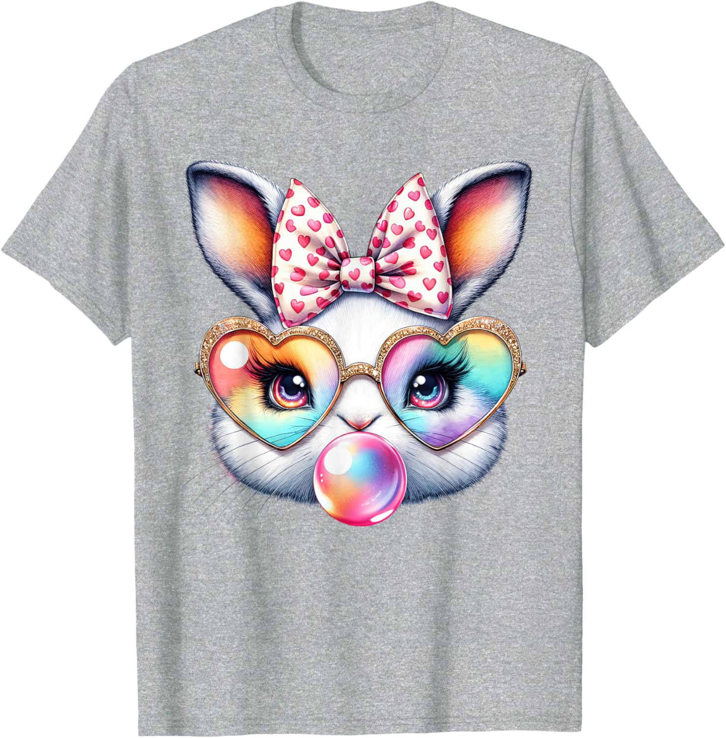 Cute Bunny Rabbit Face Coquette Bow Easter Day Girls Women T-Shirt