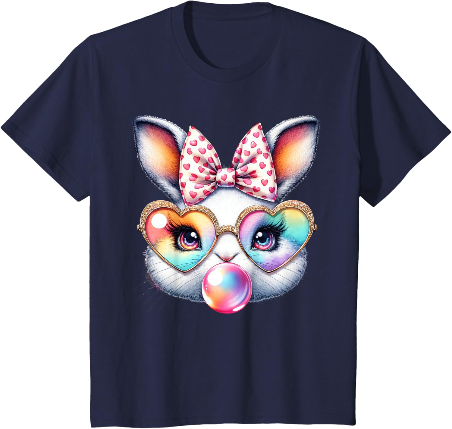 Cute Bunny Rabbit Face Coquette Bow Easter Day Girls Women T-Shirt