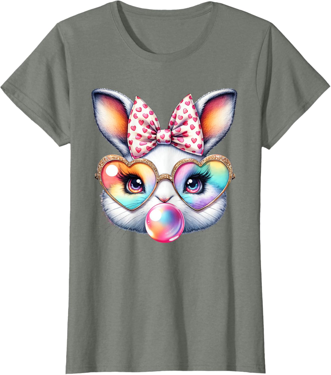 Cute Bunny Rabbit Face Coquette Bow Easter Day Girls Women T-Shirt