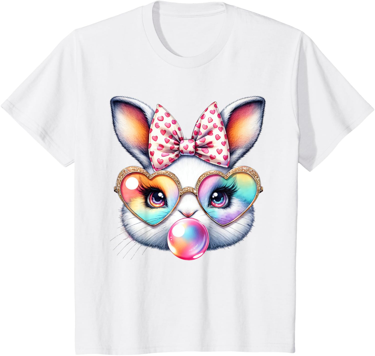 Cute Bunny Rabbit Face Coquette Bow Easter Day Girls Women T-Shirt