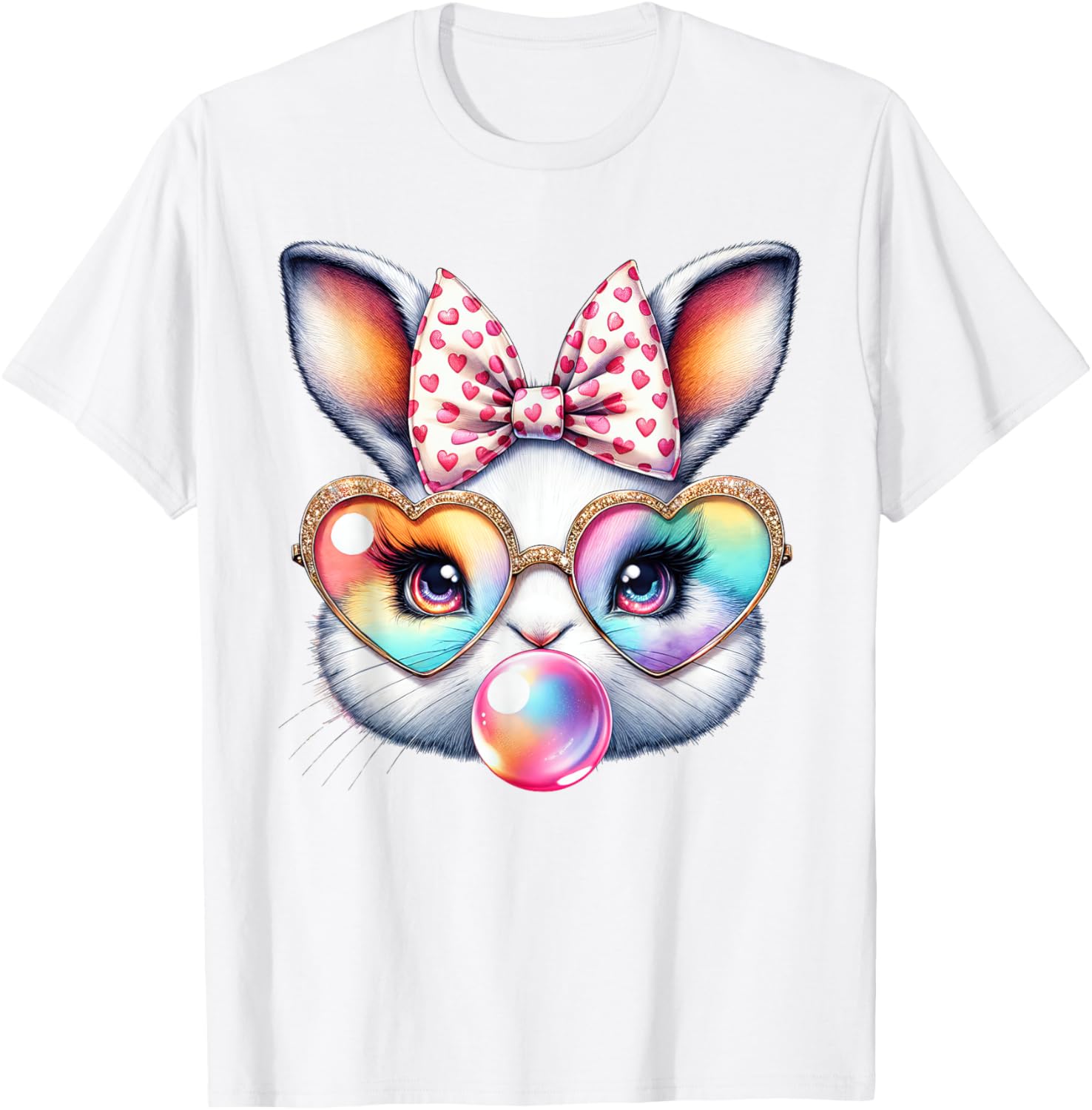 Cute Bunny Rabbit Face Coquette Bow Easter Day Girls Women T-Shirt