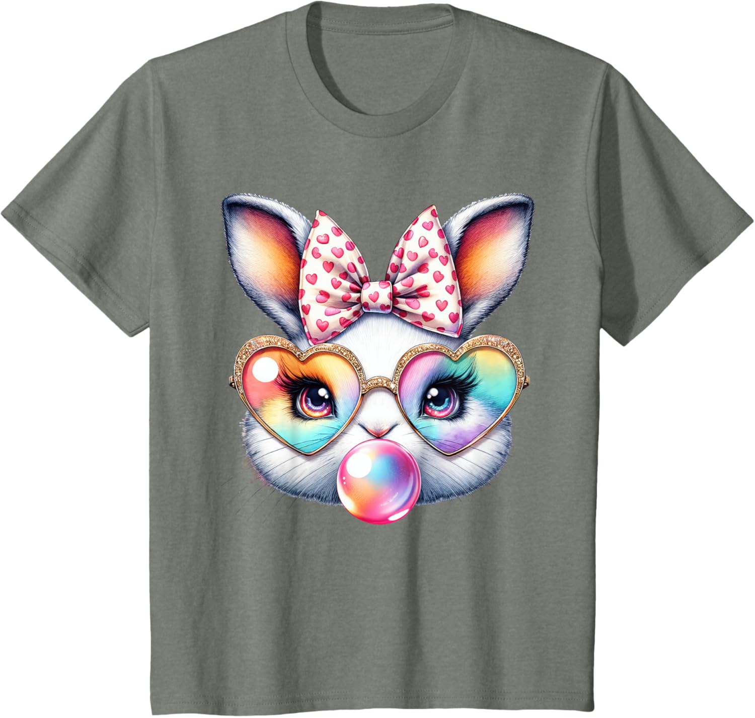 Cute Bunny Rabbit Face Coquette Bow Easter Day Girls Women T-Shirt