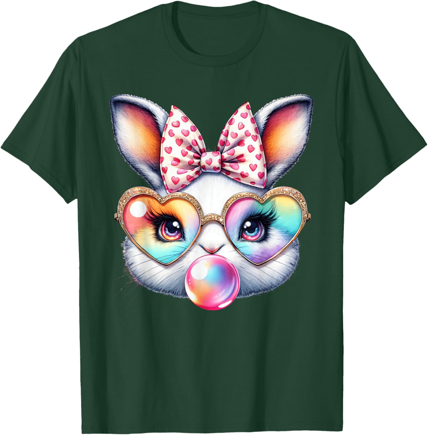 Cute Bunny Rabbit Face Coquette Bow Easter Day Girls Women T-Shirt