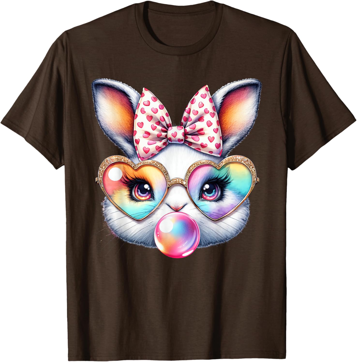 Cute Bunny Rabbit Face Coquette Bow Easter Day Girls Women T-Shirt