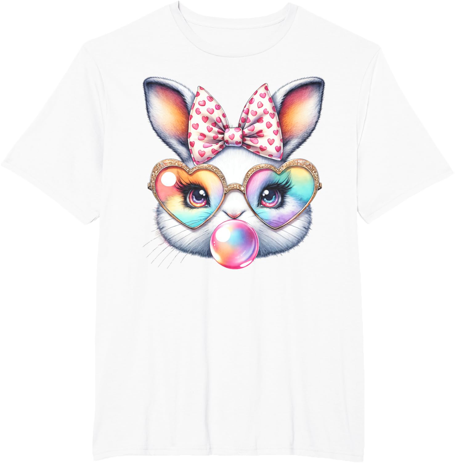 Cute Bunny Rabbit Face Coquette Bow Easter Day Girls Women T-Shirt