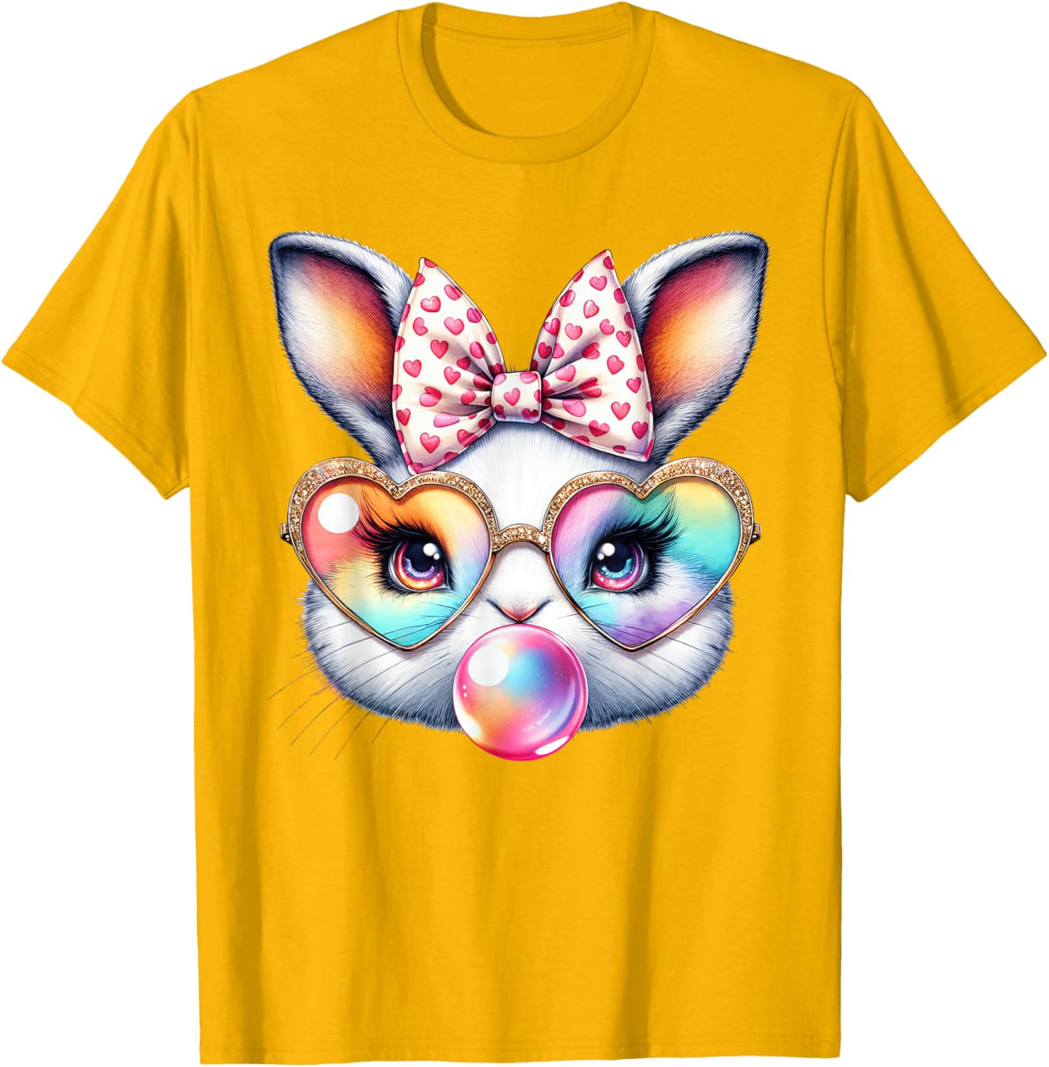 Cute Bunny Rabbit Face Coquette Bow Easter Day Girls Women T-Shirt