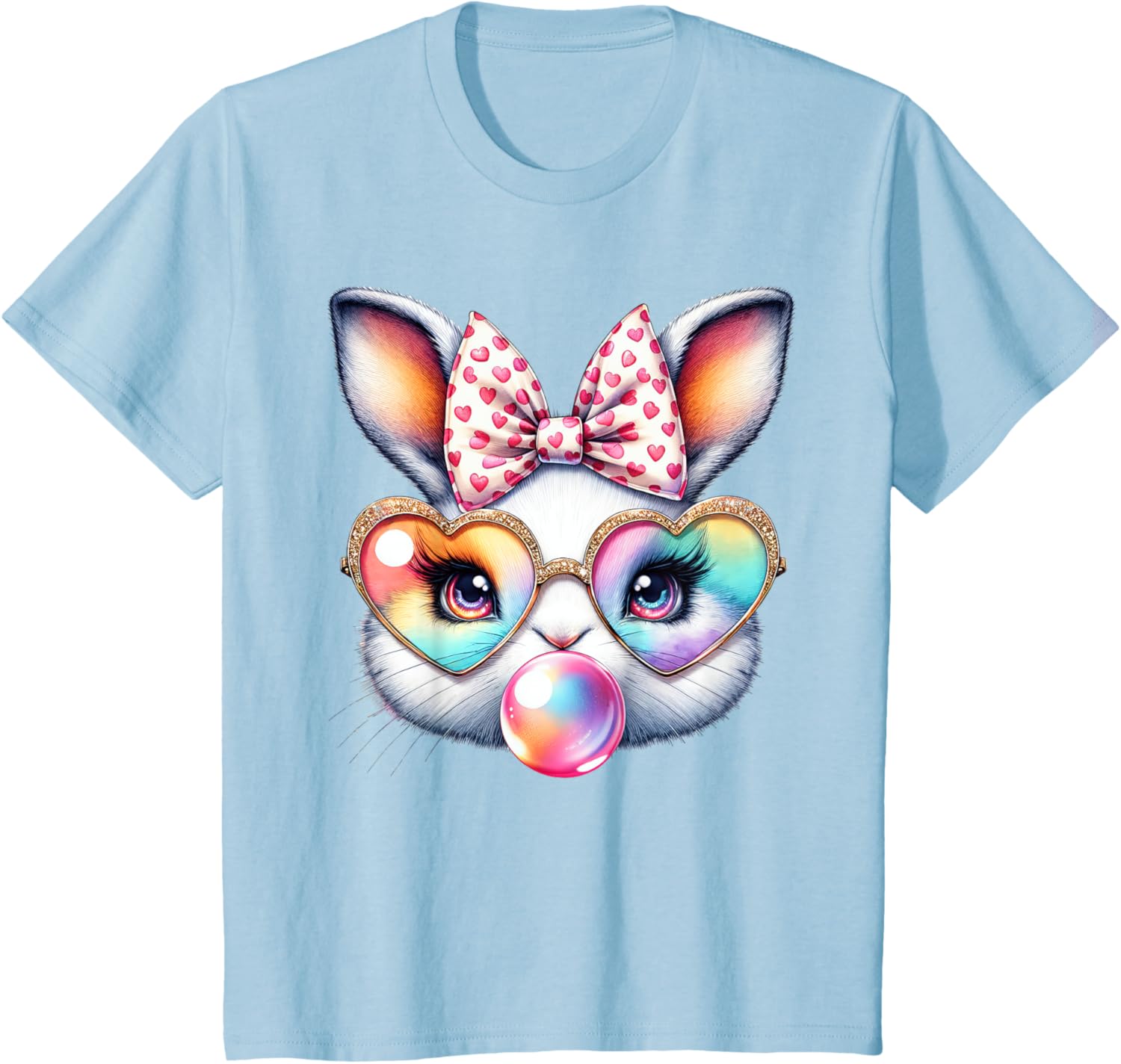 Cute Bunny Rabbit Face Coquette Bow Easter Day Girls Women T-Shirt