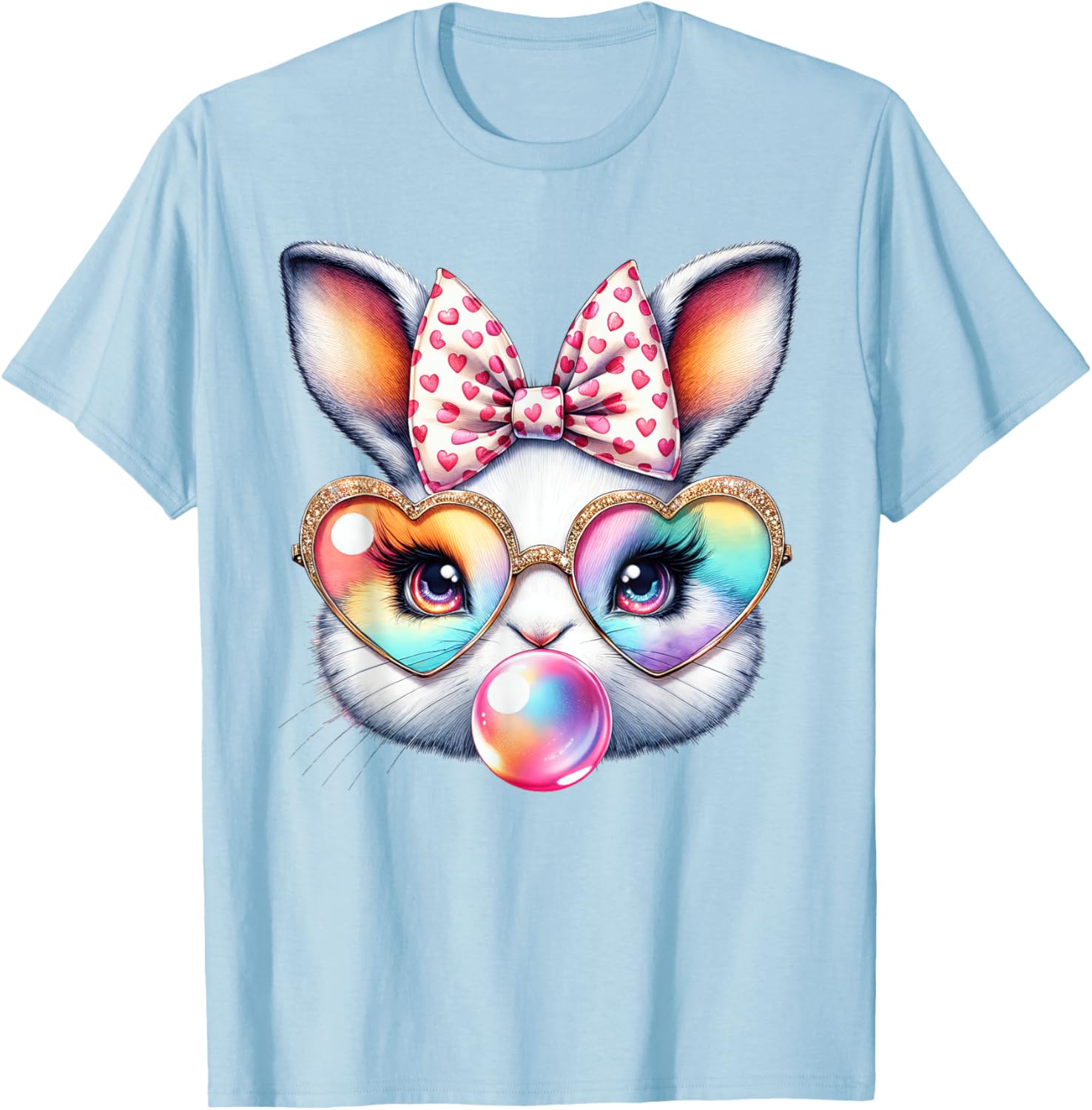 Cute Bunny Rabbit Face Coquette Bow Easter Day Girls Women T-Shirt