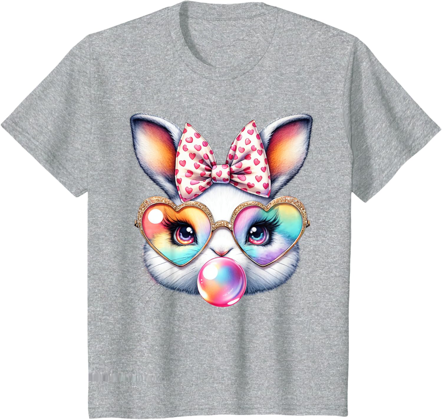 Cute Bunny Rabbit Face Coquette Bow Easter Day Girls Women T-Shirt