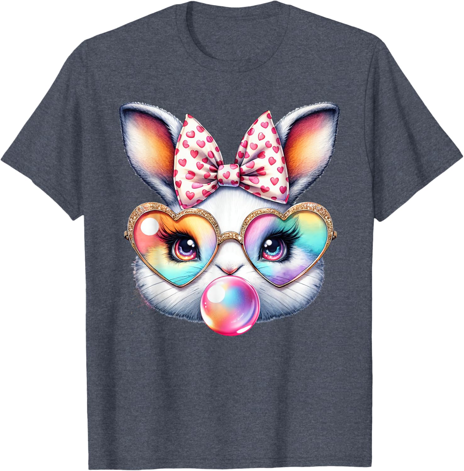 Cute Bunny Rabbit Face Coquette Bow Easter Day Girls Women T-Shirt