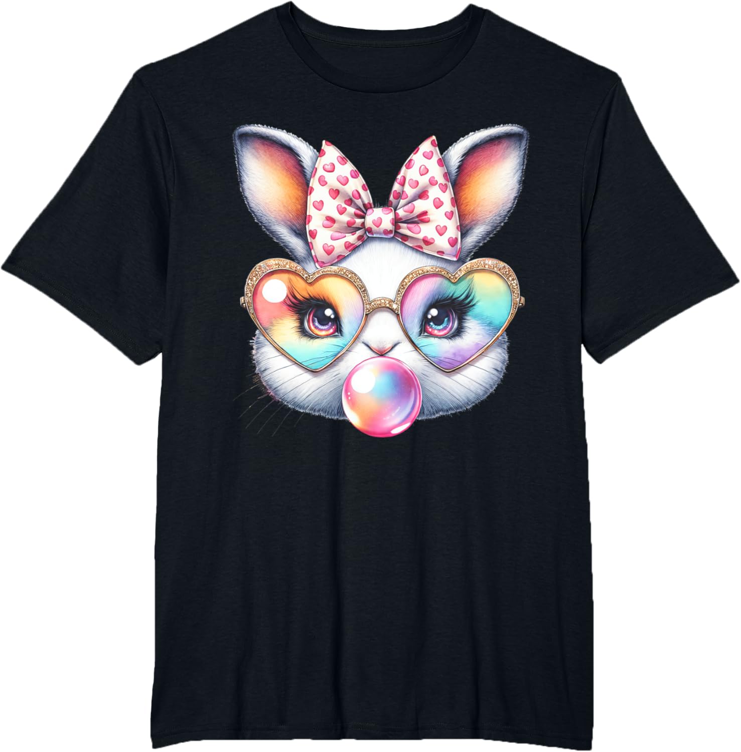 Cute Bunny Rabbit Face Coquette Bow Easter Day Girls Women T-Shirt