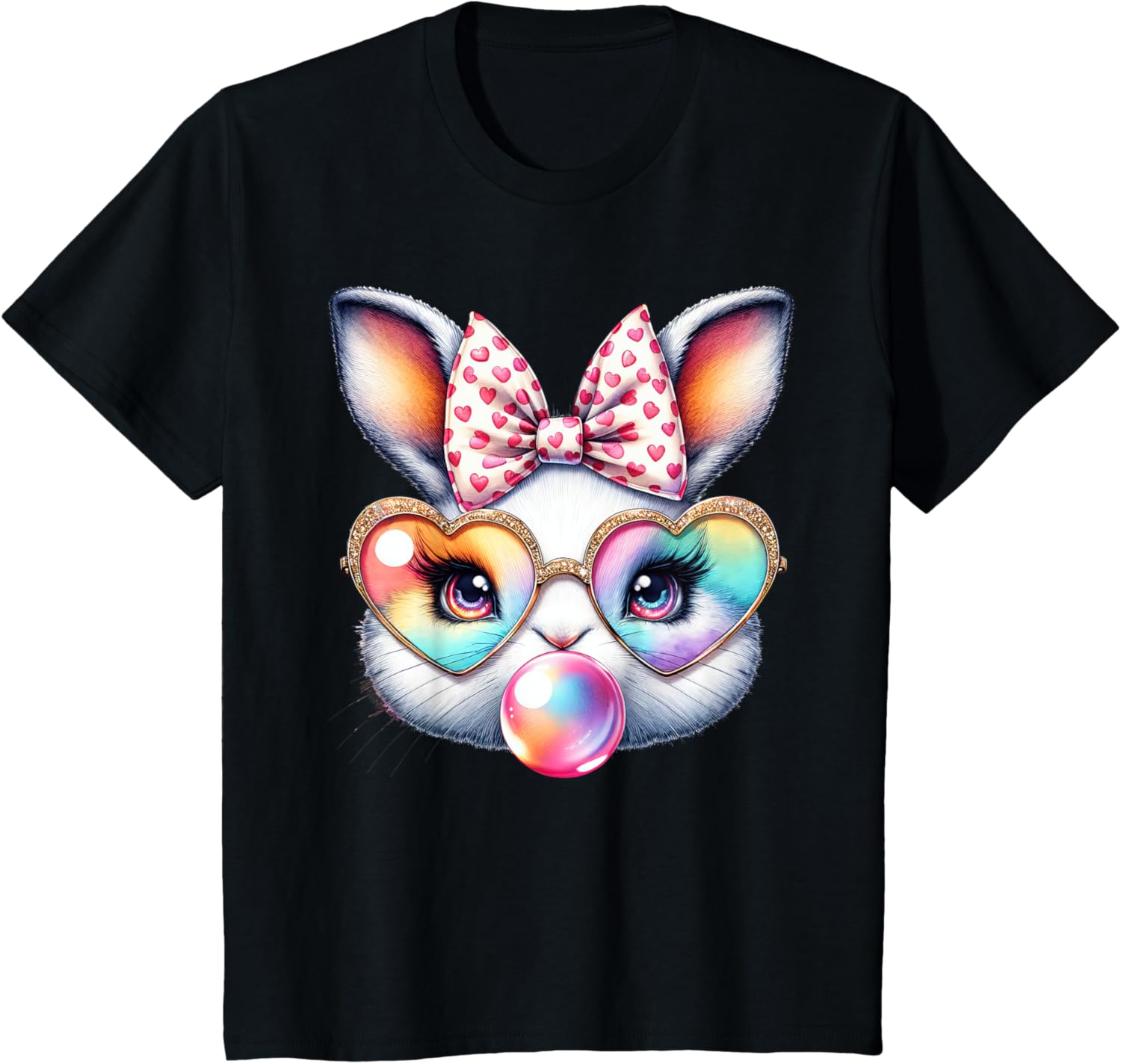 Cute Bunny Rabbit Face Coquette Bow Easter Day Girls Women T-Shirt