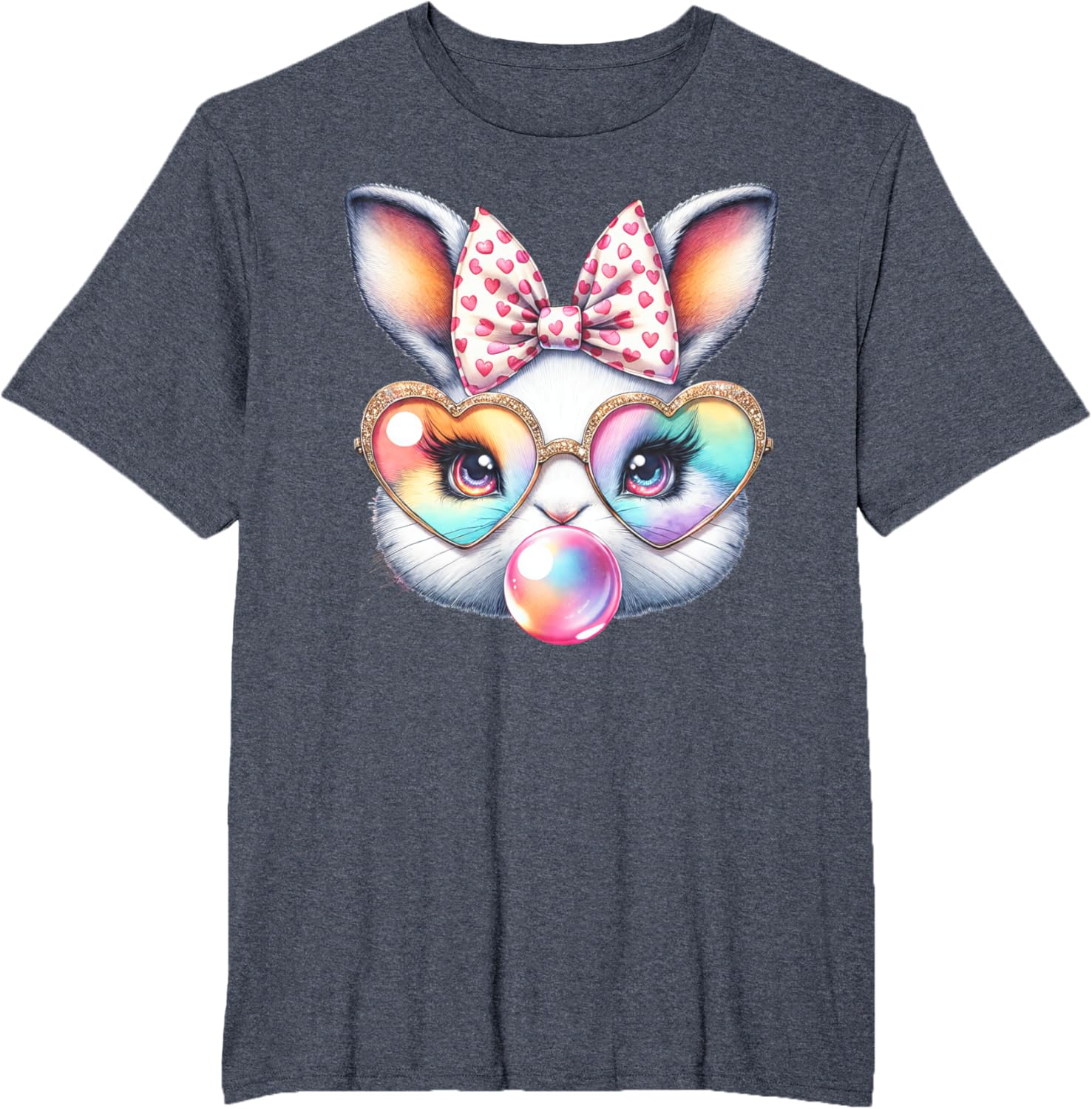 Cute Bunny Rabbit Face Coquette Bow Easter Day Girls Women T-Shirt