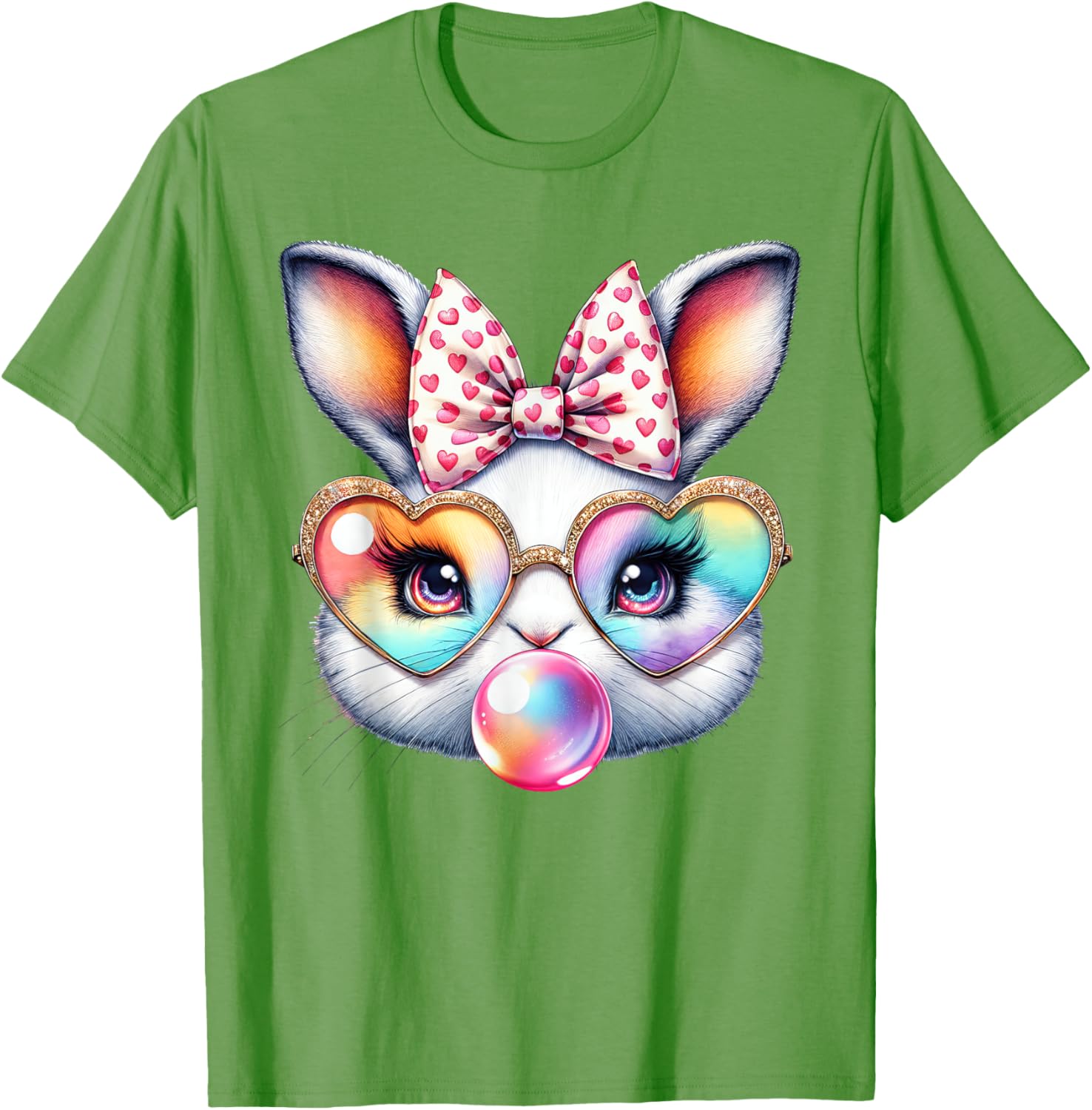 Cute Bunny Rabbit Face Coquette Bow Easter Day Girls Women T-Shirt