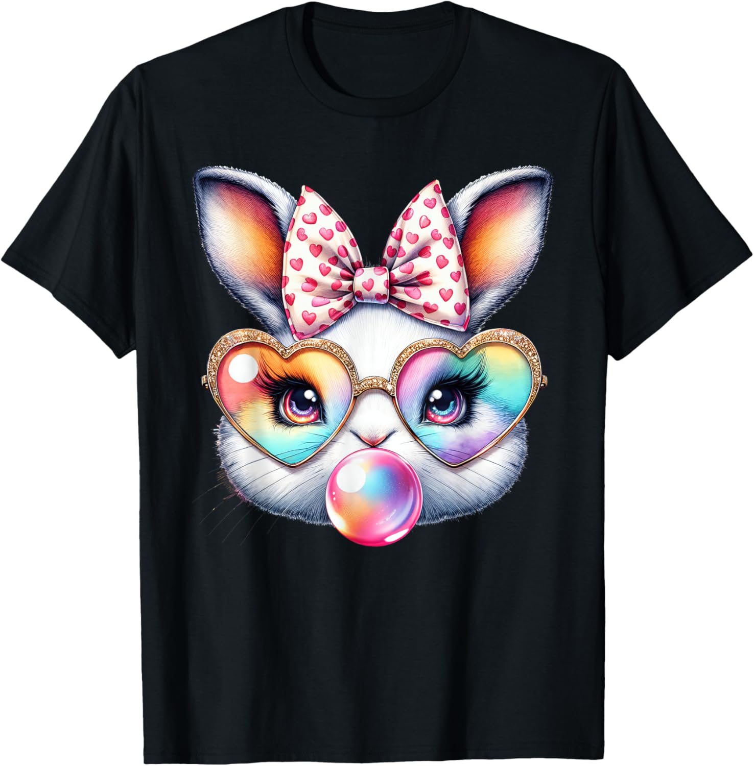 Cute Bunny Rabbit Face Coquette Bow Easter Day Girls Women T-Shirt