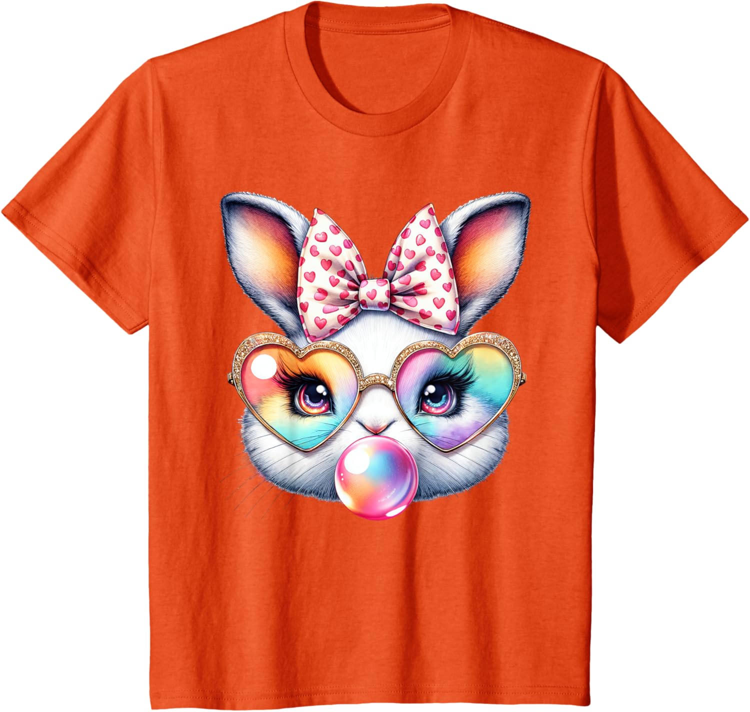 Cute Bunny Rabbit Face Coquette Bow Easter Day Girls Women T-Shirt