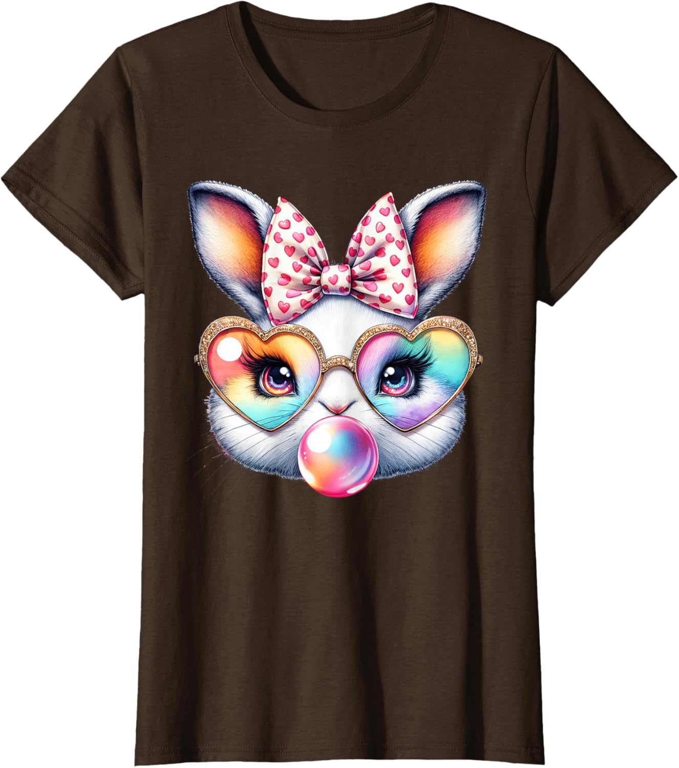 Cute Bunny Rabbit Face Coquette Bow Easter Day Girls Women T-Shirt