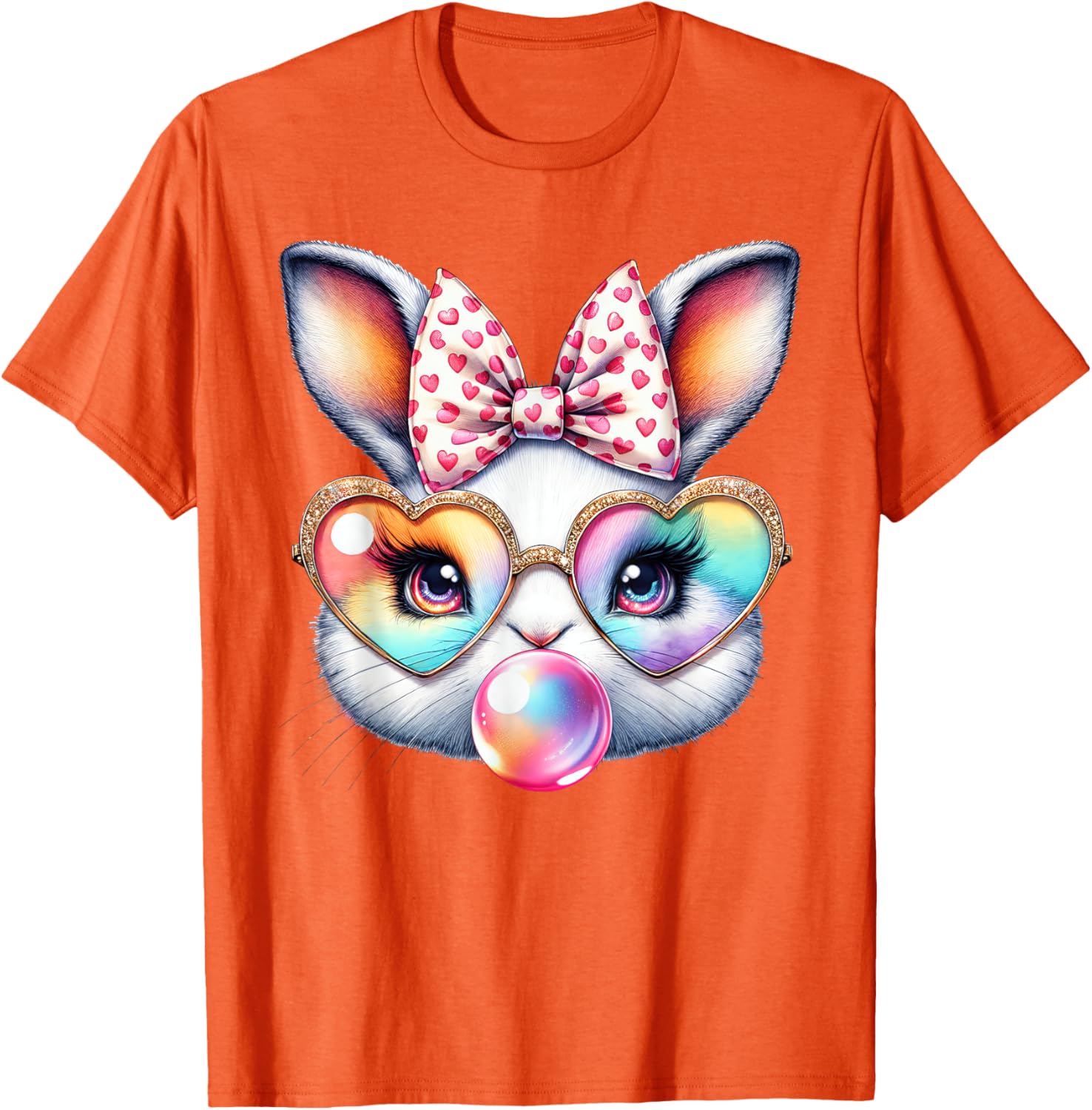 Cute Bunny Rabbit Face Coquette Bow Easter Day Girls Women T-Shirt