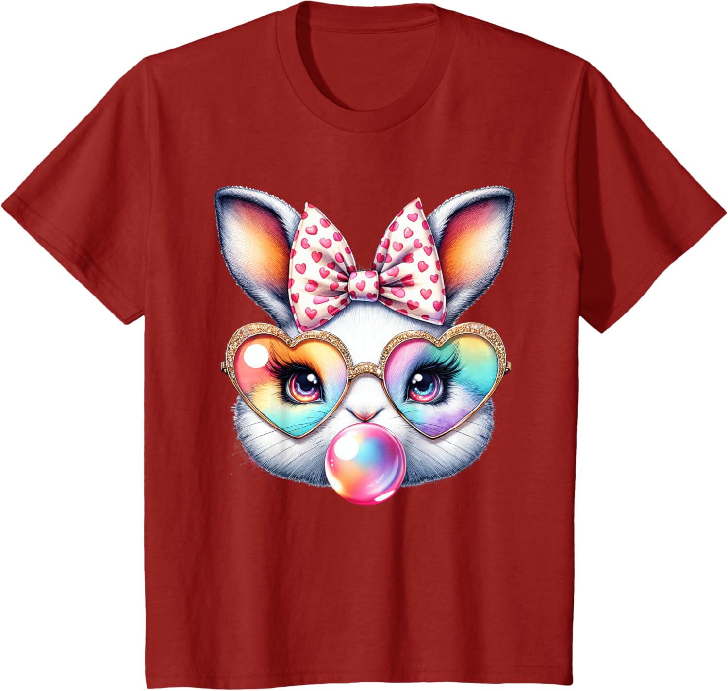 Cute Bunny Rabbit Face Coquette Bow Easter Day Girls Women T-Shirt