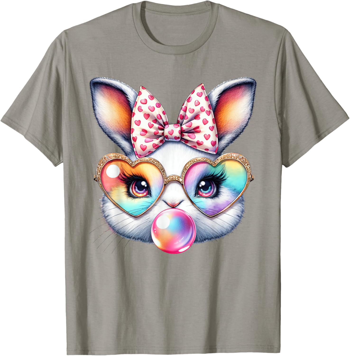 Cute Bunny Rabbit Face Coquette Bow Easter Day Girls Women T-Shirt