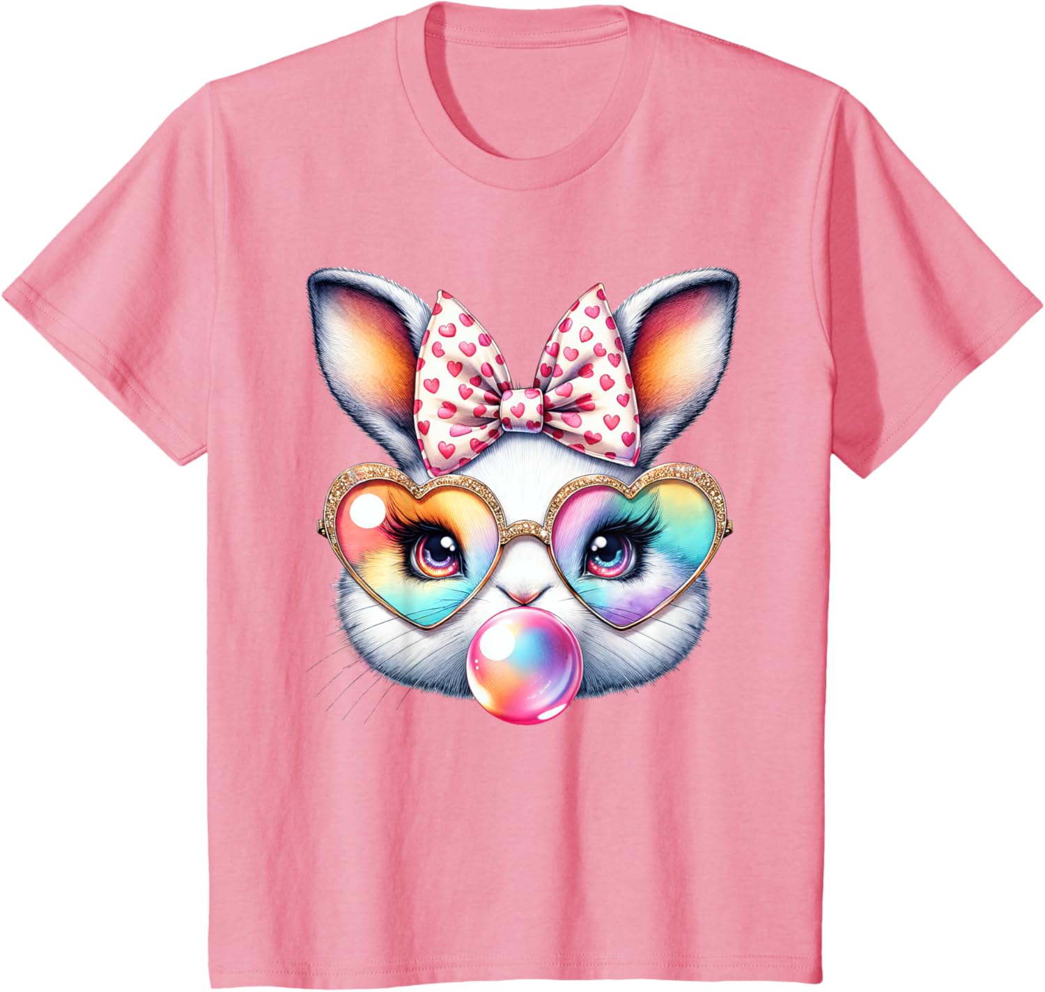 Cute Bunny Rabbit Face Coquette Bow Easter Day Girls Women T-Shirt