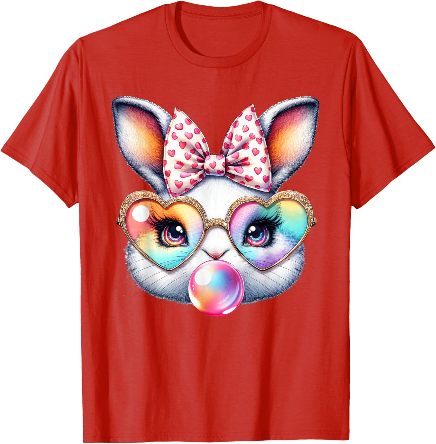 Cute Bunny Rabbit Face Coquette Bow Easter Day Girls Women T-Shirt