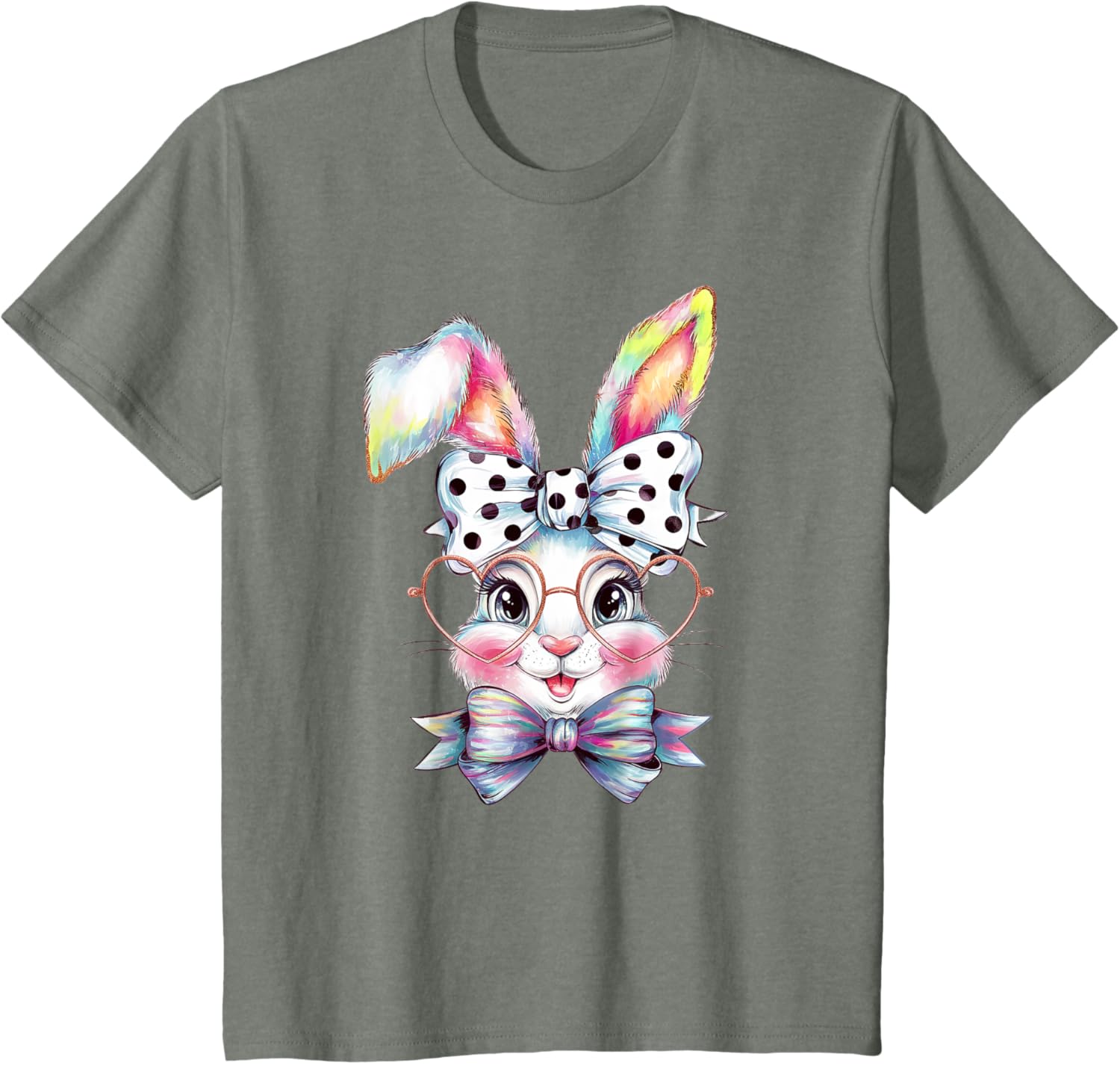 Cute Bunny Rabbit Face Coquette Bow Easter Day Girls Women T-Shirt