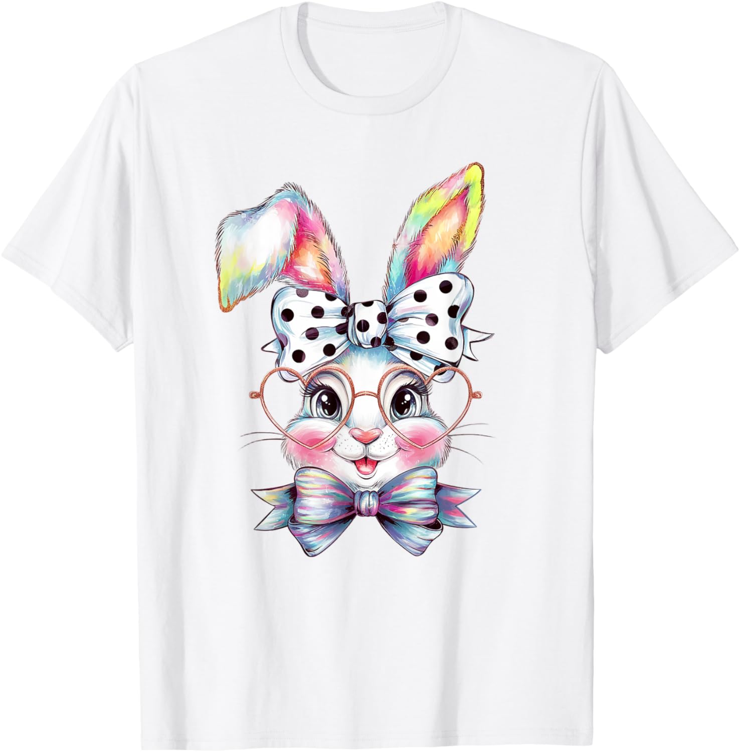 Cute Bunny Rabbit Face Coquette Bow Easter Day Girls Women T-Shirt